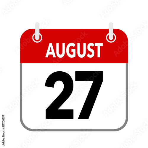 27 August, calendar date icon on white background.