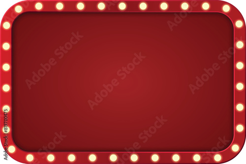 Retro light box frame border with 6:4 aspect ratio, red shining marquee banner, vector isolated, cut out.