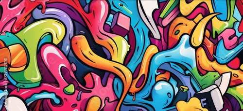 Hand drawn cartoon abstract artistic graffiti background illustration bursting with vibrant colors and creative street art elements 