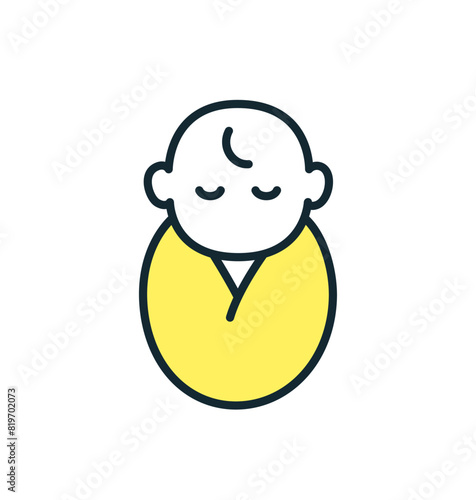 眠る赤ちゃんのアイコン。シンプルなベイビーのかわいいベクターイラスト素材。