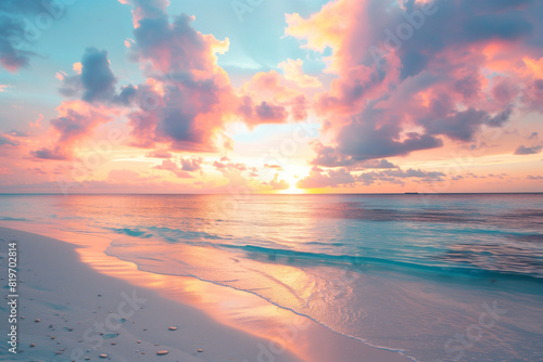 Paradise Found  Beach Sunset Painting with Cotton Candy Clouds