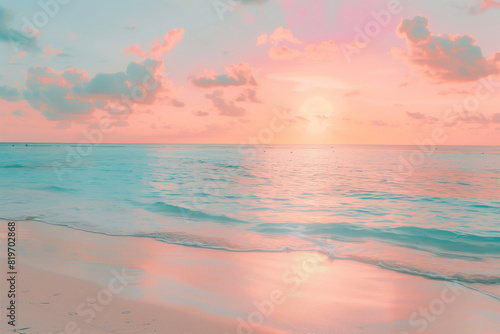 Coastal Dreamscape  Sunset on a Pristine Beach with Fluffy Clouds