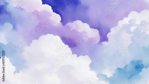 White blue and purple watercolor background abstract puffy clouds in bright colors photo