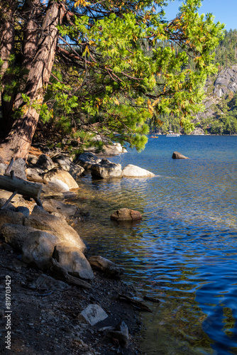 the beautiful rural nature at the pinecrest lake in the Stanislaus national forest in california photo