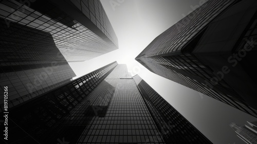 Low Angle Photography of Office Buildings in the Central Business District  A Modern Urban Architectural Perspective 