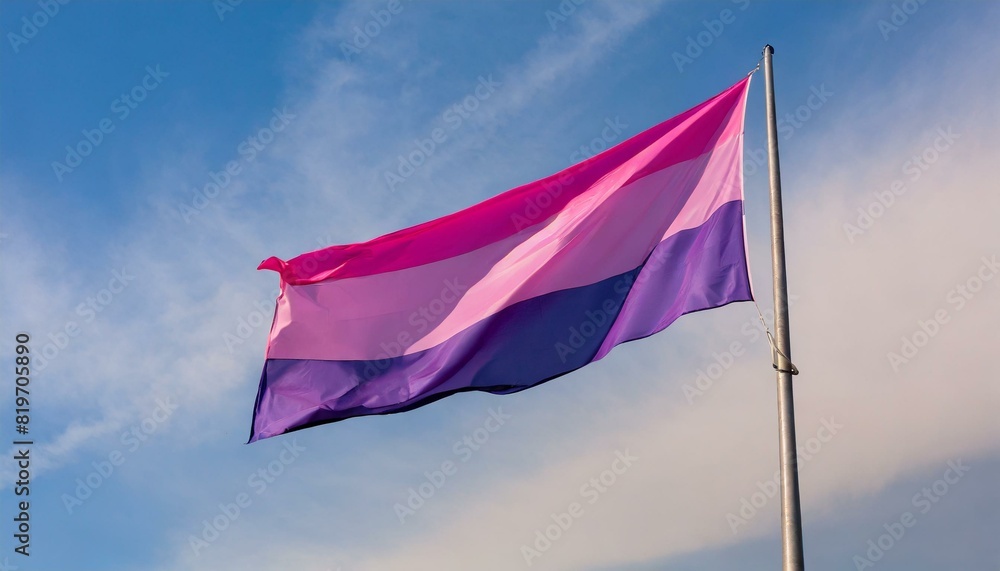 bisexual flag fluttering against blue sky, lgbt pride month bisexual flag fluttering against blue sky, lgbt pride month