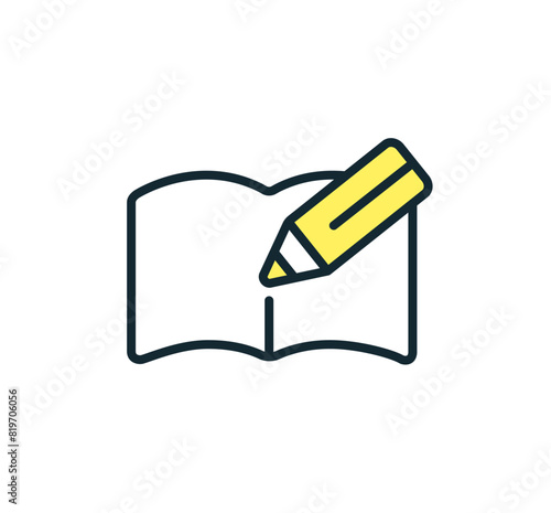 ノートとペンのアイコン。シンプルなベクターイラスト素材。