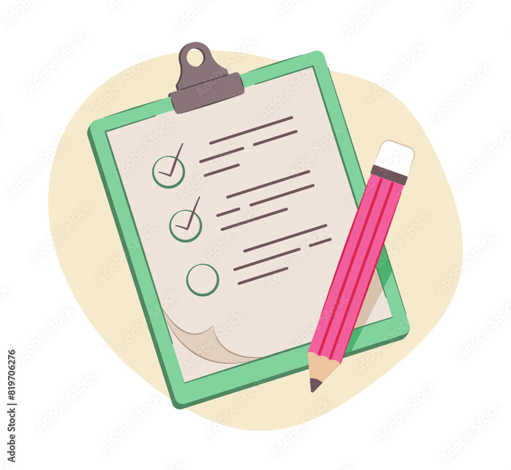 Checklist Paper on Clipboard with Pencil in Flat Design for Checklist Concept Illustration Clip Art Checklist Paper on Clipboard with Pencil in Flat Design for Checklist Concept Illustration Clip Art