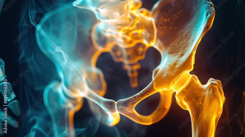 Image of human hip bone isolated 3D hologram. Medical concept. new technology Image of human hip bone isolated 3D hologram. Medical concept. new technology