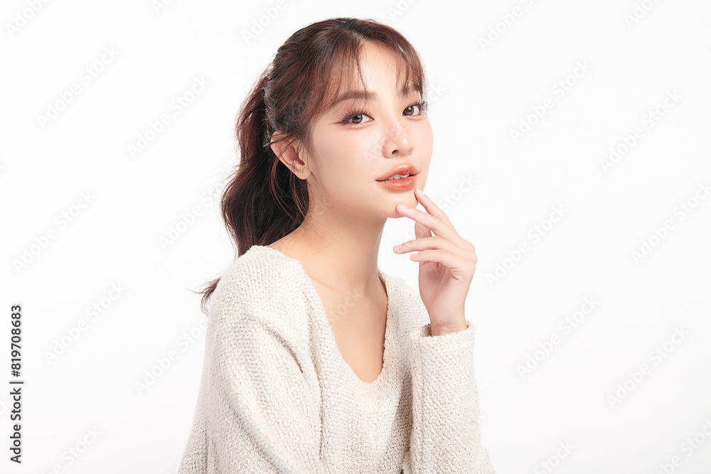 Beautiful young asian woman with clean fresh skin on white background, Face care, Facial treatment, Cosmetology, beauty and spa, Asian women portrait. Beautiful young asian woman with clean fresh skin on white background, Face care, Facial treatment, Cosmetology, beauty and spa, Asian women portrait.