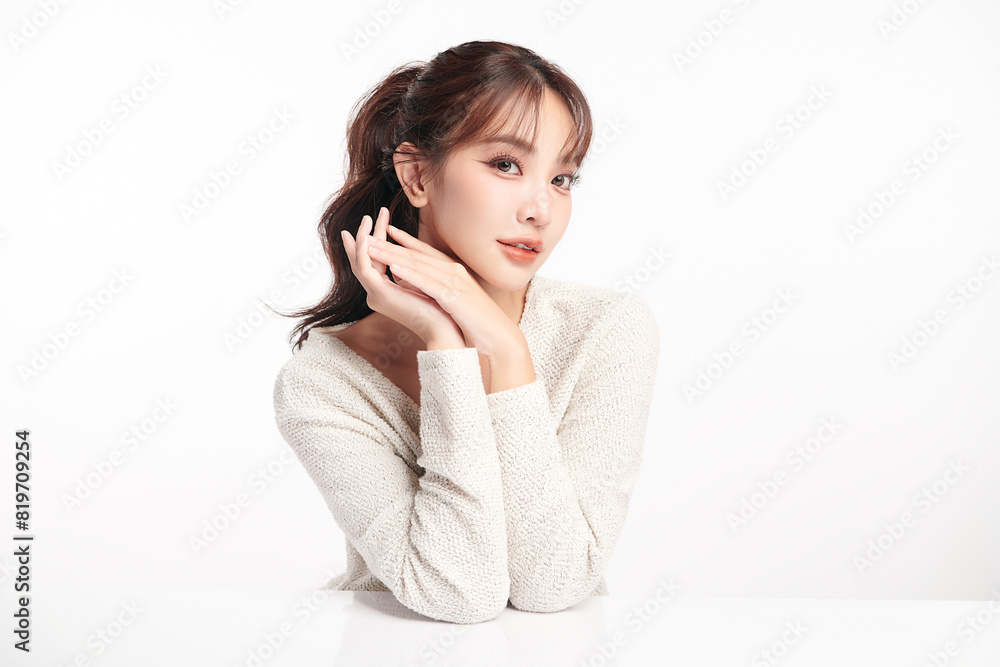 Beautiful young asian woman with clean fresh skin on white background, Face care, Facial treatment, Cosmetology, beauty and spa, Asian women portrait. Beautiful young asian woman with clean fresh skin on white background, Face care, Facial treatment, Cosmetology, beauty and spa, Asian women portrait.