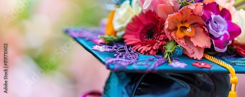 Graduation cap with decorative flowers