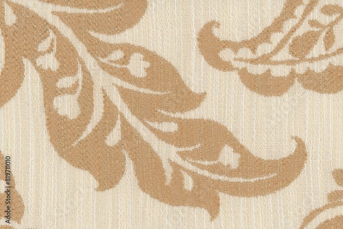 embroidered floral nouveau luxury fabric texture background close up, detailed light neutral color woven bridal linen backdrop, furniture cloth textile material, modern cotton clothing weave pattern