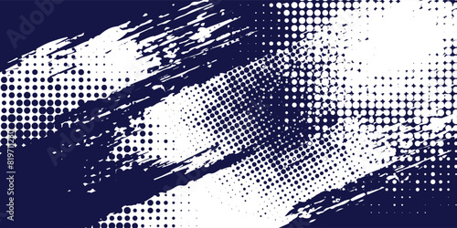 Dots halftone putih & biru pola warna gradien grunge tekstur latar belakang. Dots pop art komik olahraga gaya vektor ilustrasi. eps 10 photo