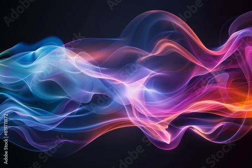 Abstract colorful background with wave elements. vector illustration of glowing multicolored smoke on black background 
