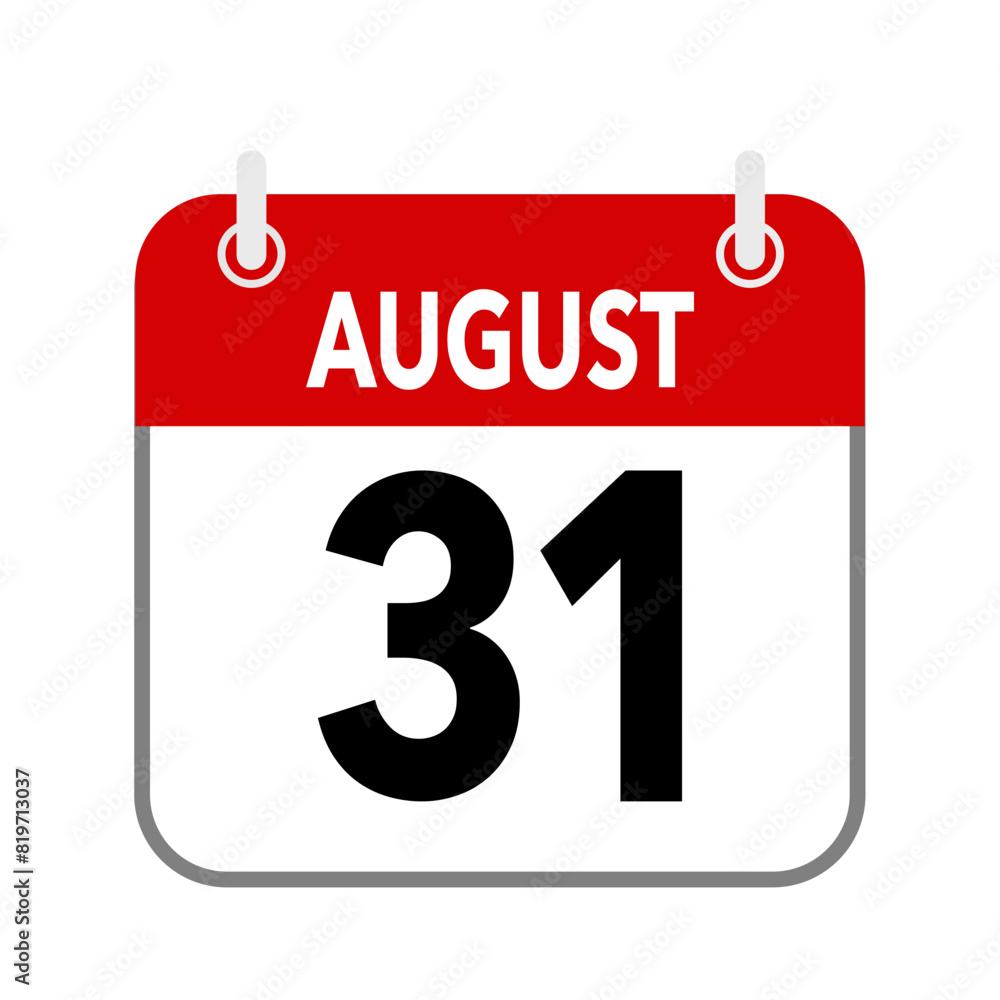 31 August, calendar date icon on white background. 31 August, calendar date icon on white background.