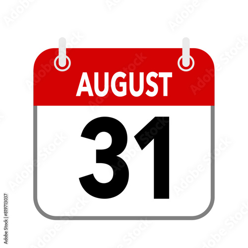 31 August, calendar date icon on white background.