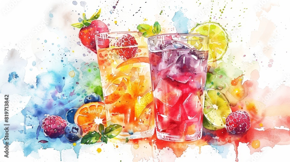 watercolor Refreshing summer drinks. watercolor Refreshing summer drinks.