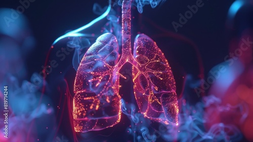 Picture of human lungs Isolated 3D hologram. Medical concept. new technology