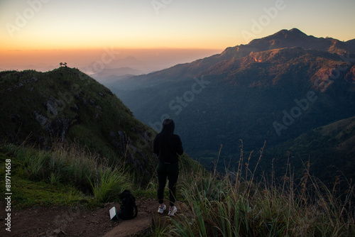 hiker is adiring the view, sunrise,  Little Adam's Peak, photo