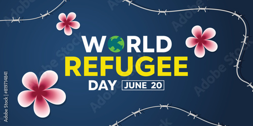 World Refugee Day. Great for cards, banners, posters, social media and more. Blue background.