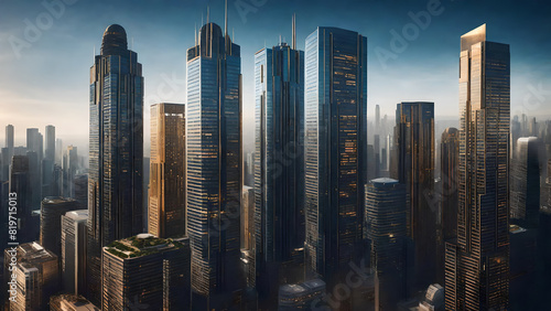 Edifici per uffici in moderna città. Grattacieli futuristici in metropoli. photo
