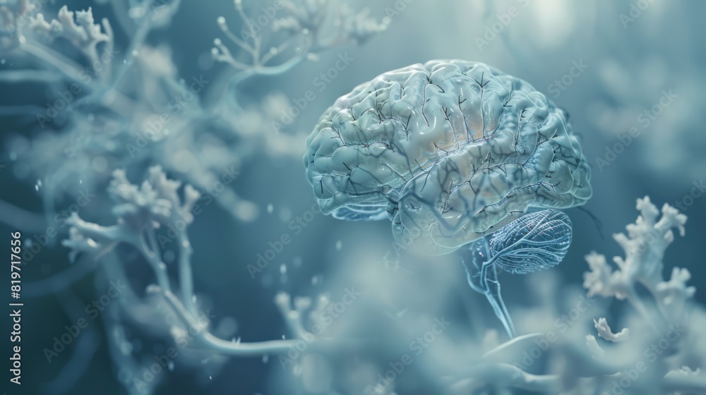 Picture of the human brain and nervous system Isolated 3D hologram. Medical concept. new technology Picture of the human brain and nervous system Isolated 3D hologram. Medical concept. new technology