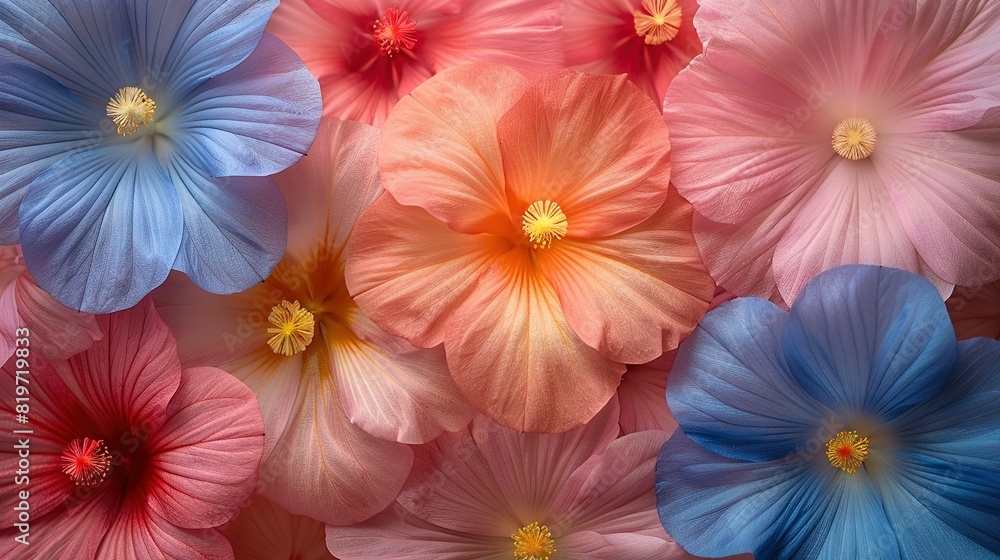 A close-up of a bouquet of flowers with vibrant shades of pink and blue in the foreground of the image A close-up of a bouquet of flowers with vibrant shades of pink and blue in the foreground of the image