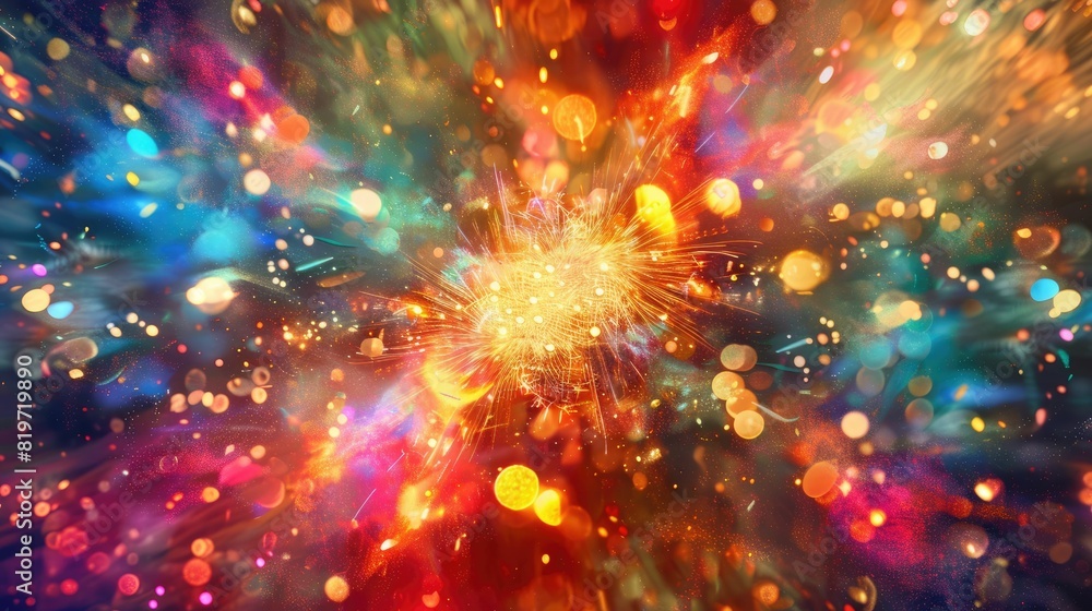 An abstract rendering of a vibrant and colorful fireworks display, reminiscent of a cosmic event. A dazzling fireworks display bursts with vibrant colors against the night sky. AIG50