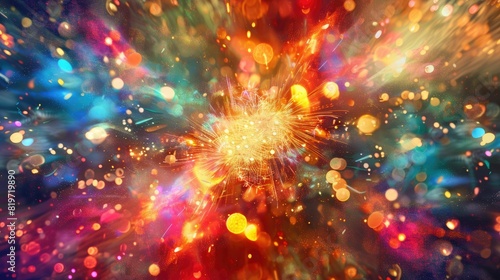 An abstract rendering of a vibrant and colorful fireworks display  reminiscent of a cosmic event. A dazzling fireworks display bursts with vibrant colors against the night sky. AIG50