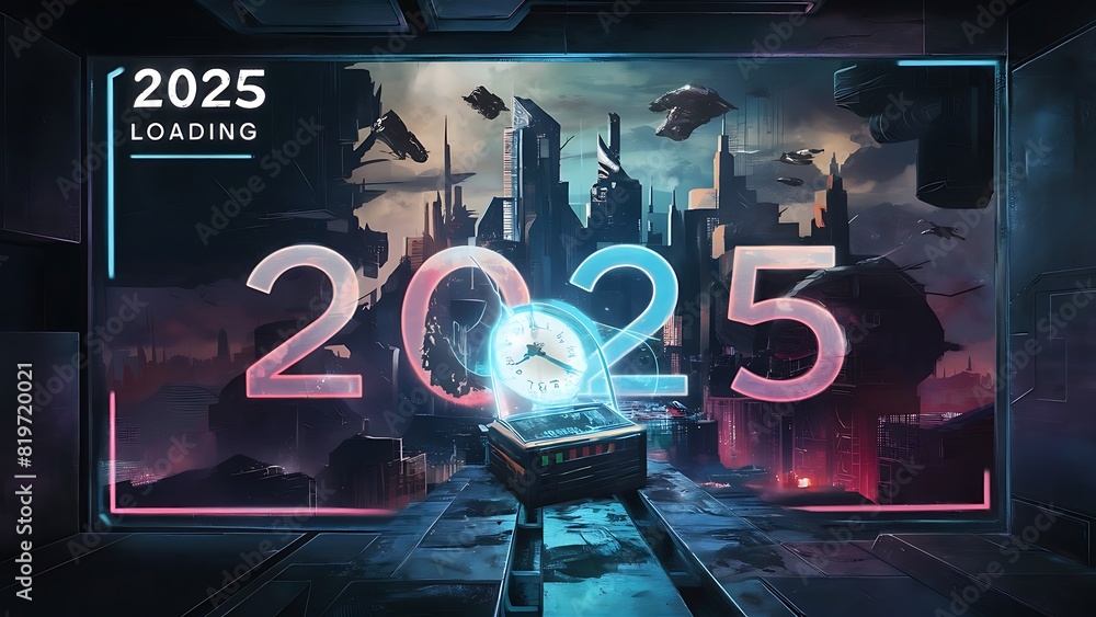 Happy new year 2025 gaming loading screen.New concept . Modern day concept. Stock Photo Adobe