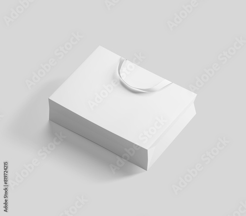 white shopping bag for branding with place for your brand name or text, Mockup, 3d rendering, isolated on light background.