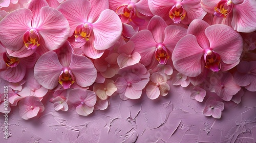  Pink orchids against a purple backdrop  centered with a golden hue