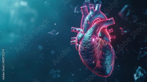 Picture of the human heart and blood vessels Isolated 3D hologram. Medical concept. new technology photo