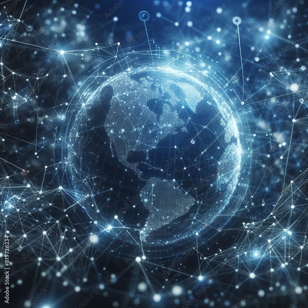Obraz premium Abstract connection dots. Technology background. Digital drawing blue theme. Network concept 3d rendered Illustrations vector Generative Ai