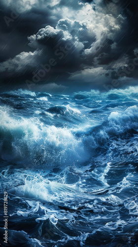Stormy sea or ocean with big waves and storm clouds over it © Adrian Grosu