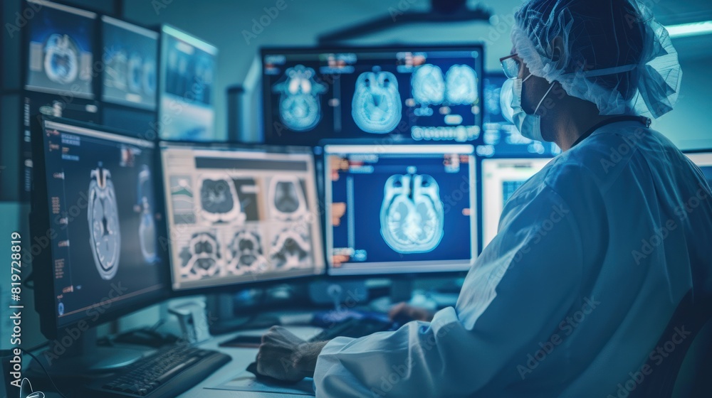 Radiologists work to diagnose and treat human ear diseases virtually on a modern screen interface. Radiologists work to diagnose and treat human ear diseases virtually on a modern screen interface.