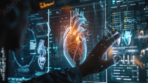 Radiologists work to diagnose and treat human heart disease virtually on a modern screen interface. photo