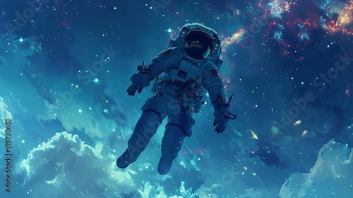 A serene yet eerie depiction of a lone astronaut floating in the vast expanse of space  surrounded by distant stars