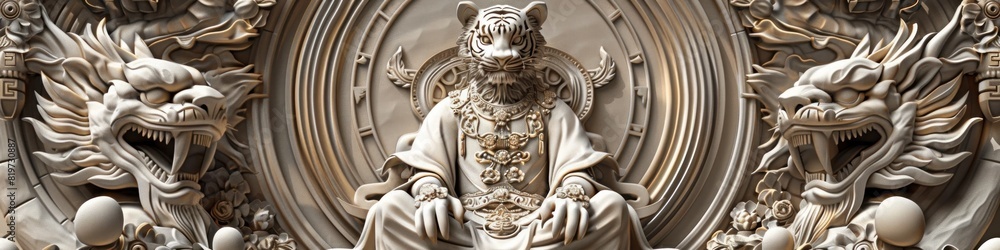 Regal Chinese Tiger Seated on Palace Throne in D Rendered Detailed Sketch