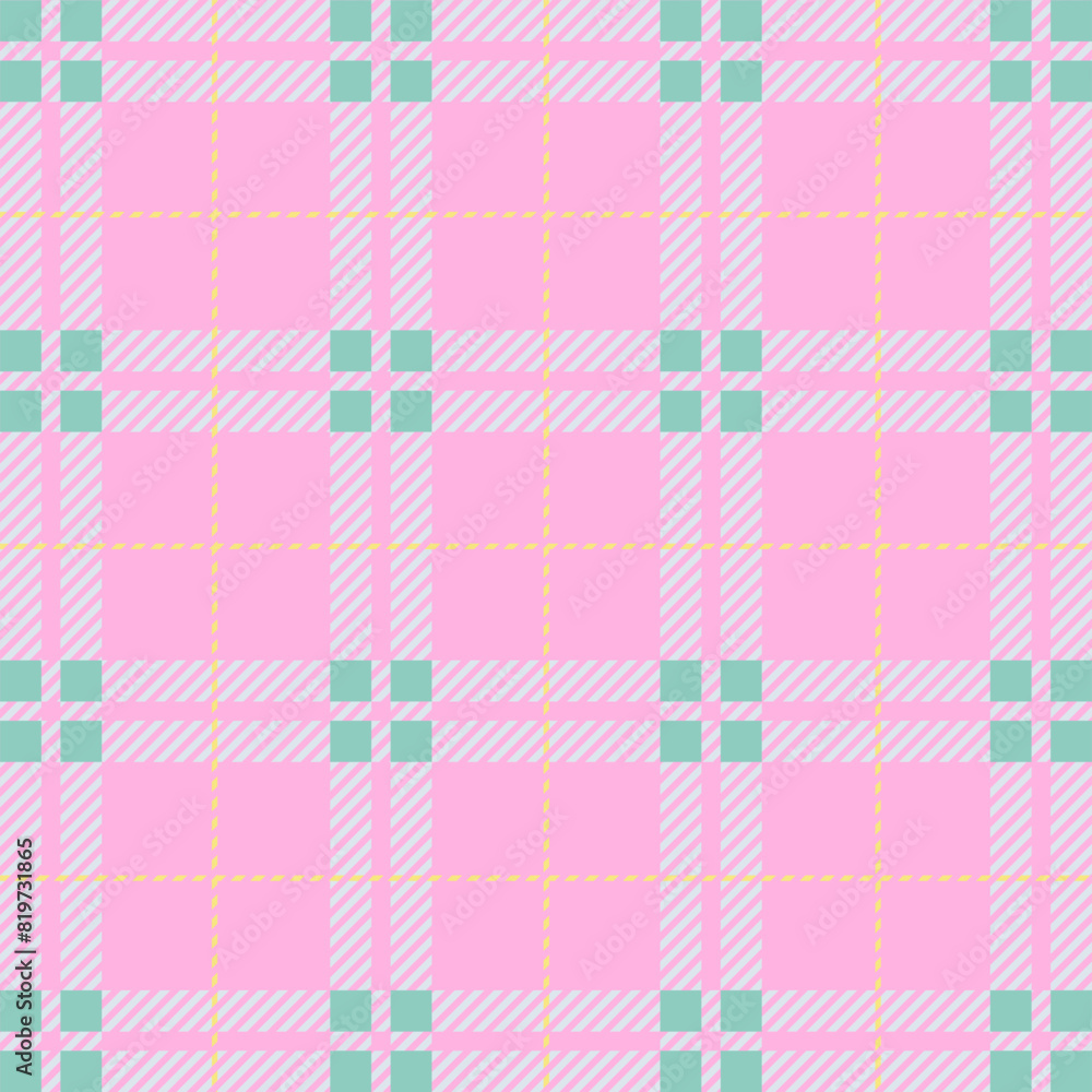 Pink and green Gingham pattern. Texture from squares for - plaid, tablecloths, clothes, shirts, dresses, paper, bedding, blankets, quilts and other textile products. Vector illustration.