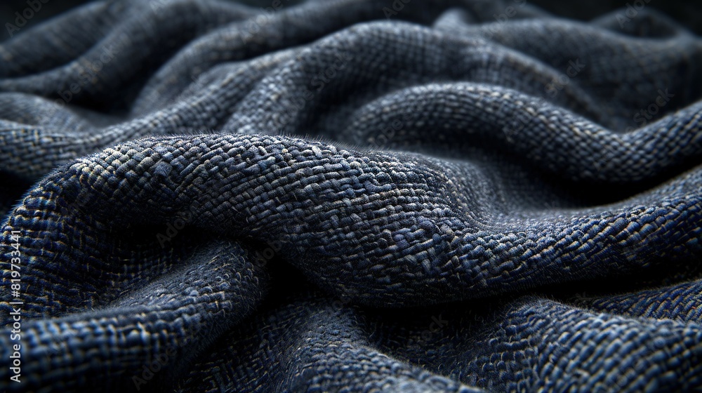 Blue cloth with a knotted design on a black background Blue cloth with a knotted design on a black background