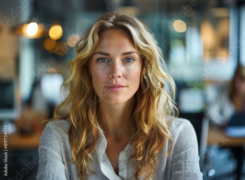Confident Businesswoman Portrait: Smiling with Blue Eyes