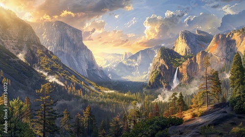 Highlight the breathtaking beauty of America's national parks and natural landscapes, featuring images of majestic mountains, scenic coastlines, lush forests, desert landscapes, and geological formati photo