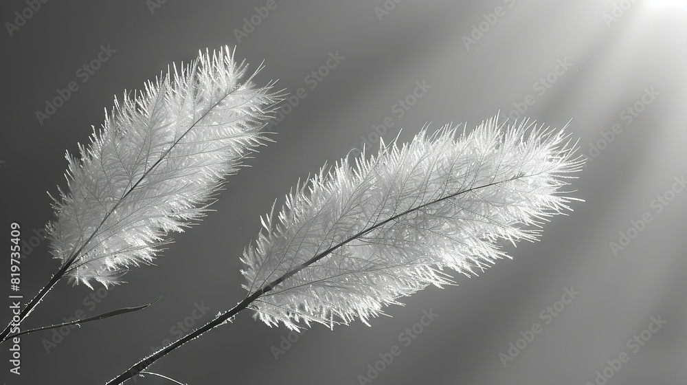 B/W photo of a plant with sunlight through leaves and blue sky background B/W photo of a plant with sunlight through leaves and blue sky background
