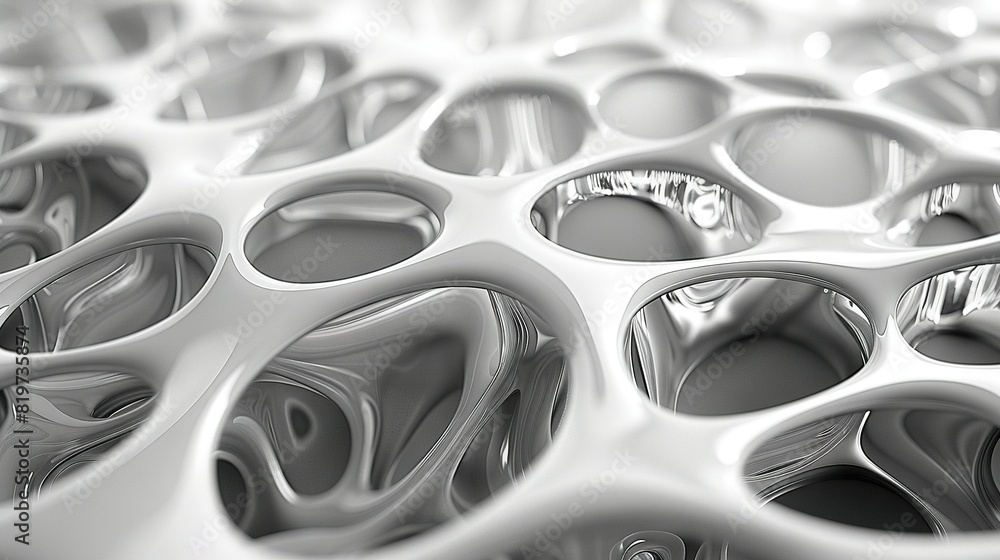 A white object with numerous holes at its center against a monochrome backdrop is shown in this close-up image A white object with numerous holes at its center against a monochrome backdrop is shown in this close-up image