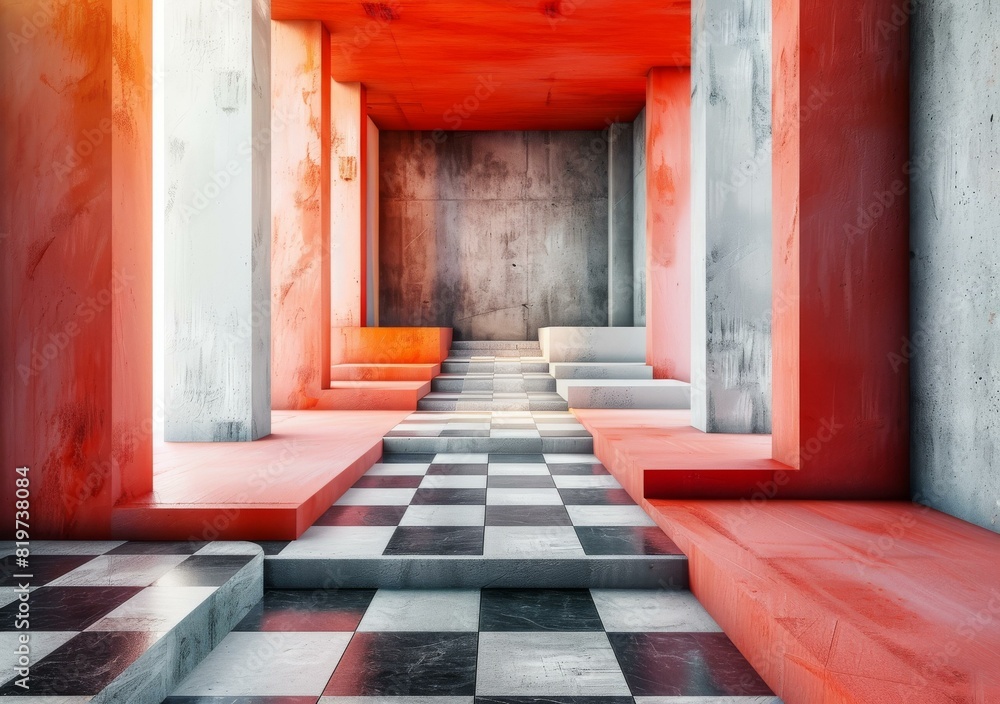 Red and White Geometric Indoor Space Red and White Geometric Indoor Space