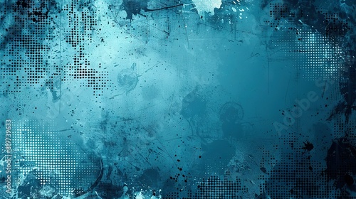   A grungy blue background with numerous dots covering the base of the grungy surface photo