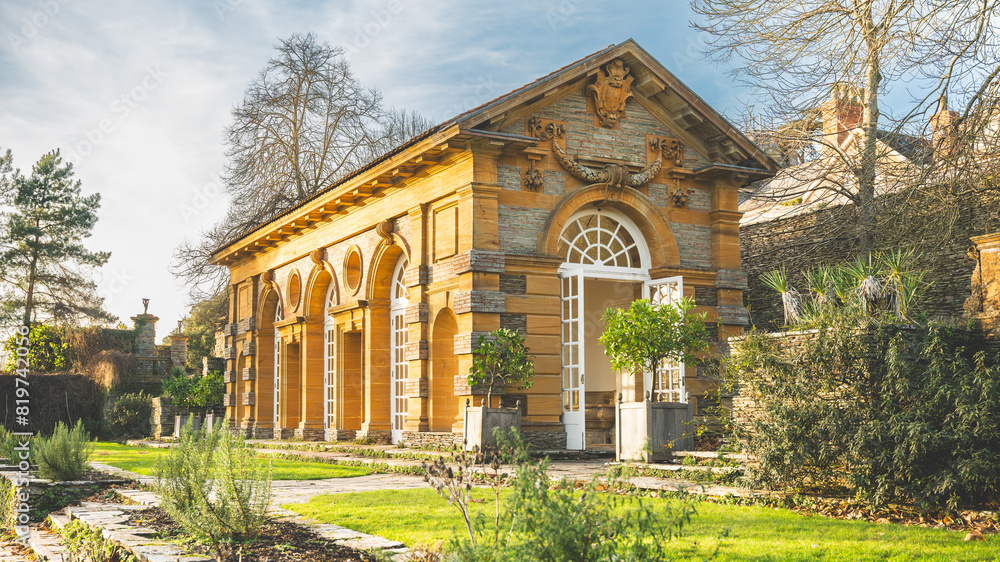 English country house outbuilding in formal gardens Somerset, UK English country house outbuilding in formal gardens Somerset, UK