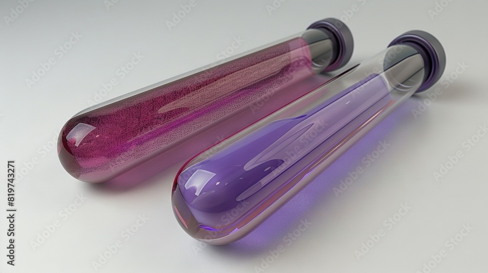 A pair of purple toothbrushes stacked on top of each other on a white table beside them A pair of purple toothbrushes stacked on top of each other on a white table beside them